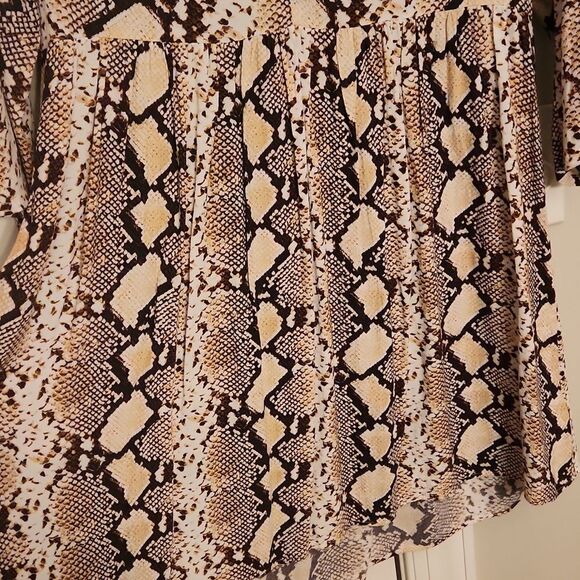 Maeve by Anthropologie "Juno" V-Neck 3/4 Sleeve Brown Snakeskin Dress Size M - Picture 6 of 7